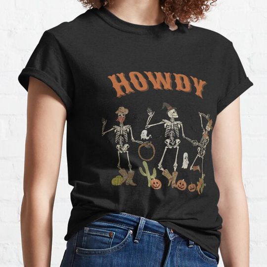 Discover Howdy Dancing Cowboy Skeletons Halloween T-shirts