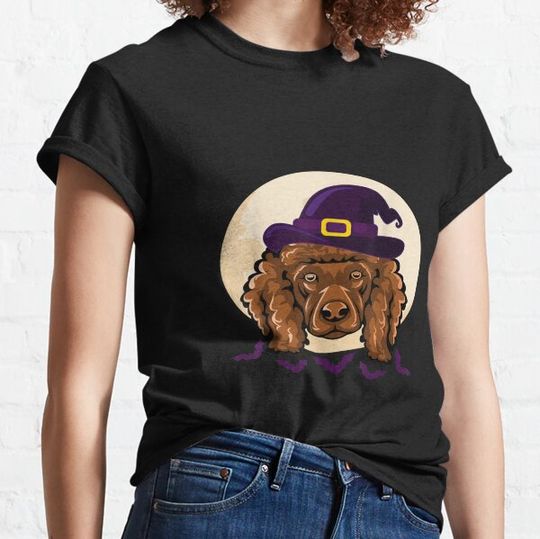 Discover Poodle-Witch-Hat-Lazy-Halloween-Costume-Dog-Puppy-Moon-Bats T-shirts