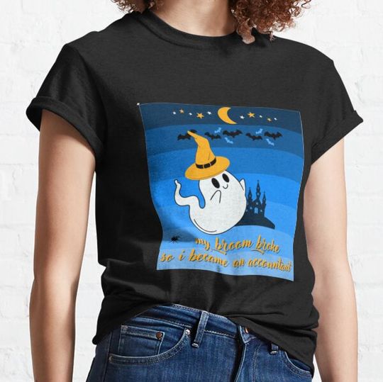 Discover my broom broke so i became an accountant  for halloween lovers,accounting lovers gift for girls women commercial. bleu lovers. T-shirts