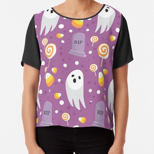 Discover Ghost Pattern Candy Sweets Gravestone Halloween Cute Happy Town T-shirts