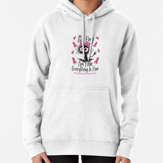 Discover Black Cat Pink Headband Breast Cancer Awareness It's Fine Hoodies