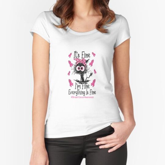 Discover Black Cat Pink Headband Breast Cancer Awareness It's Fine T-shirts