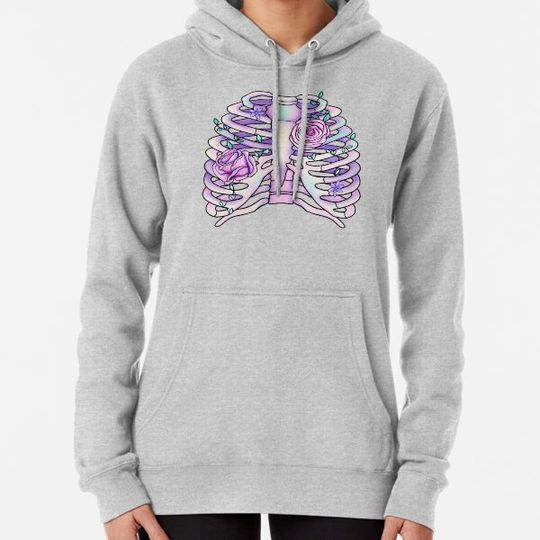 Discover Pastel goth floral rib cage skeleton design Hoodies