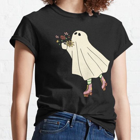 Discover Ghost with flowers roller skating T-shirts