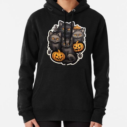 Discover Black Cats and Jackolanterns Sticker Hoodies