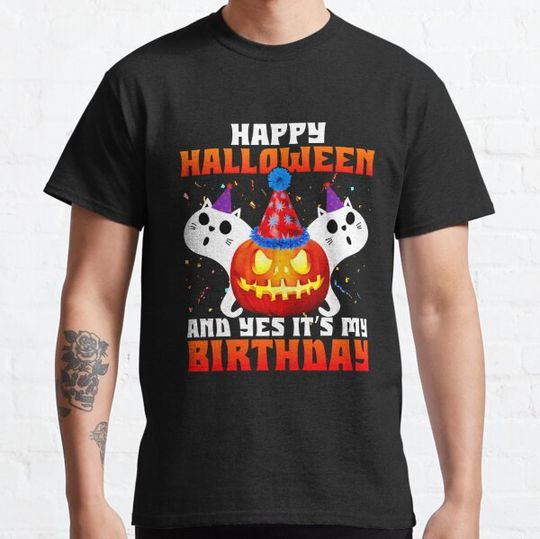 Discover Awesome Happy Halloween And Yes It's My Birthday Essential T-shirts