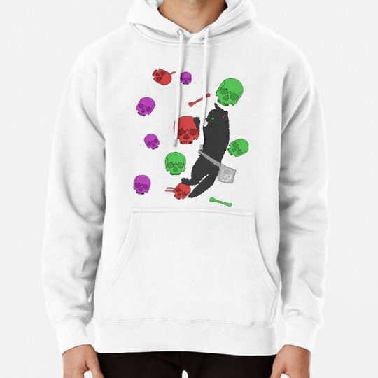 Discover Black Cat climbing skull holds | Halloween and Day of the Dead Hoodies