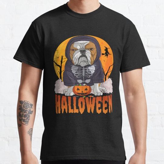 Discover Halloween English Bulldog Pumpkin Witch T-shirts