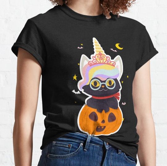 Discover Unicorn Black Cat Pumpkin T-shirts