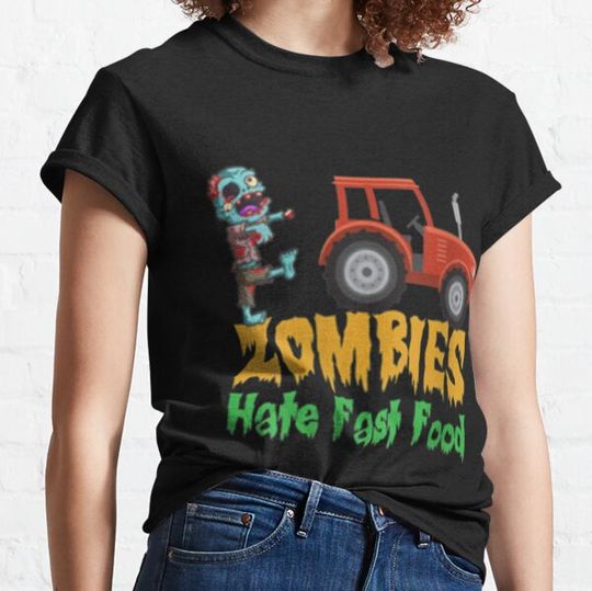 Discover Womens Zombies Hate Fast Food Funny Halloween Farmers VNeck T-shirts