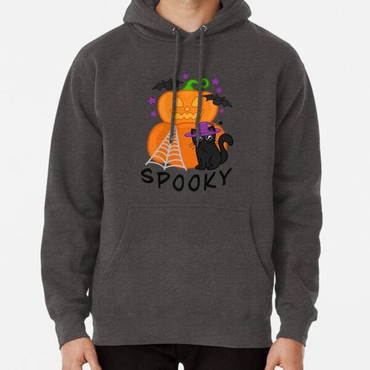 Discover Spooky Jack-o'-lantern Black Cat and Bats Halloween Scene Hoodies
