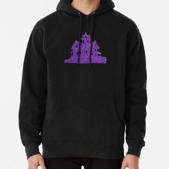 Discover Purple Glitter Haunted House Silhouette Hoodies