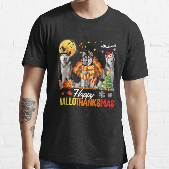 Discover Husky Dog Happy Hallothanksmas Halloween Thanksgiving Xmas T-shirts