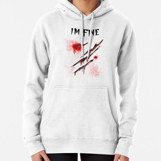 Discover Funny I'm Fine Bloody Halloween Zombie Humor Blood Cuts & wounds Hoodies