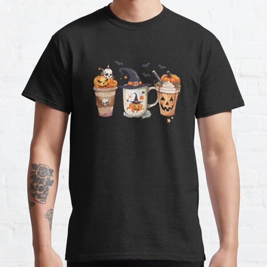 Discover Halloween Coffee Cup Ghost Ghoul Pumpkin Skeleton Spooky T-shirts