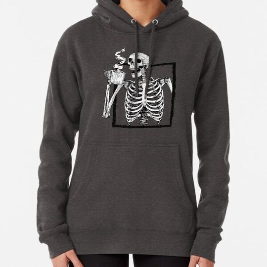 Discover Skeleton Drinking Coffee Lover Funny Halloween Skull Hoodies