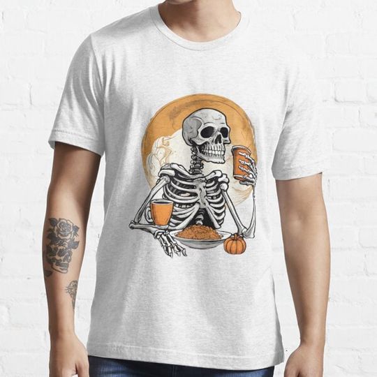 Discover Funny Skeleton Sipping Coffee  Holding Coffee Cup T-shirts