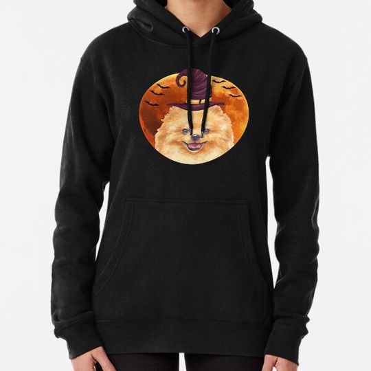 Discover Cute pomeranian dog with witch hat Hoodies