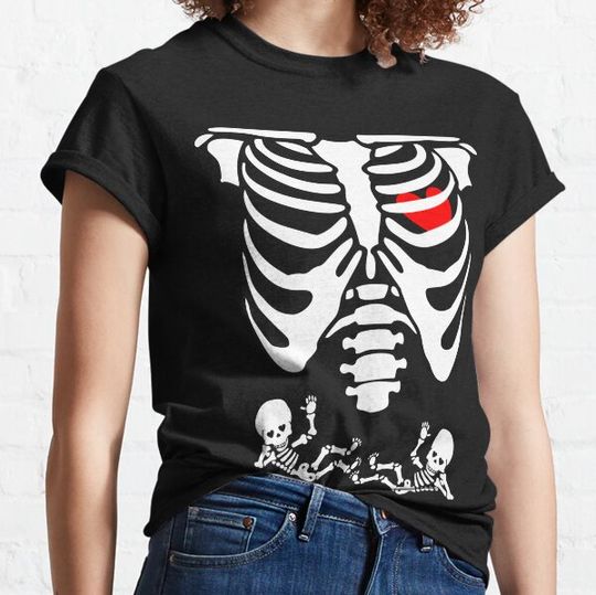 Discover Maternity Skeleton Twin Baby Halloween Pregnant Announcement T-shirts