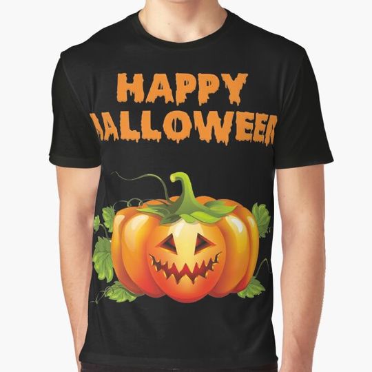 Discover Halloween pumpkin with leaf T-shirts