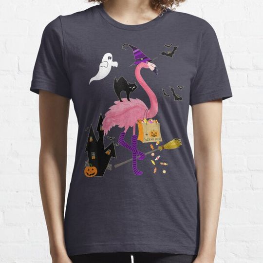 Discover Cute And Fun Halloween Trick Or Treat Witch Flamingo T-shirts