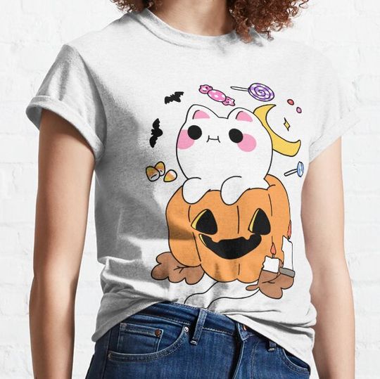 Discover Cute Kawaii Jack O Lantern Halloween Pumpkin Spooky Ghost #6 T-shirts