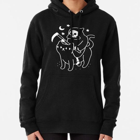 Discover Funny Scary Halloween Black Cat Girl Hoodies