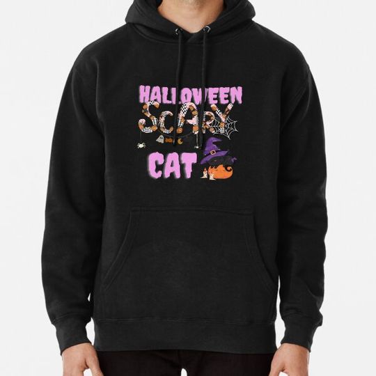 Discover Halloween Scary Cat pink design Hoodies