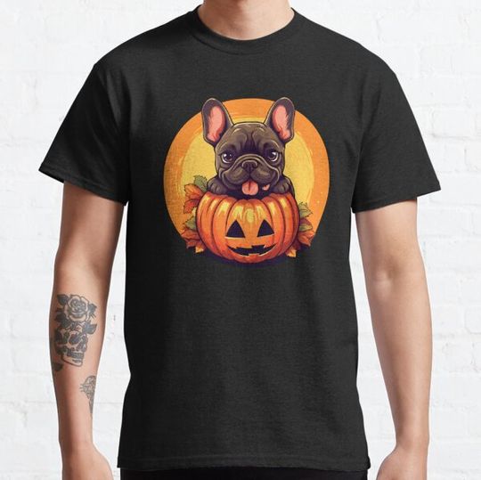 Discover Halloween French Bulldog Cute Dog with Pumpkin T-shirts