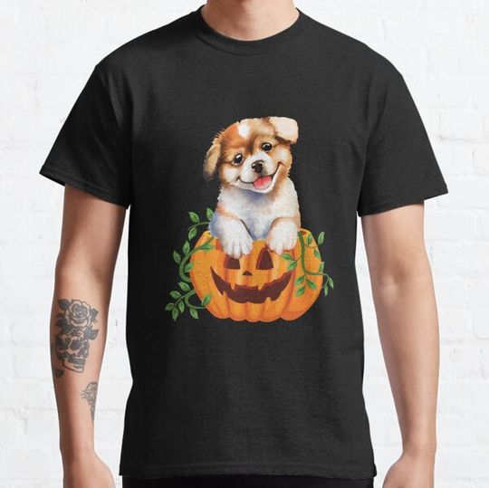 Discover Cute dog in funny halloween pumpkin T-shirts