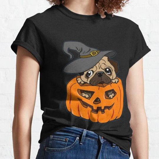 Discover Pug Dog Pumpkin Hat Halloween T-shirts