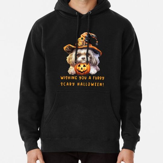 Discover Happy Halloween Puppy Wearing a Witches Hat Hoodies