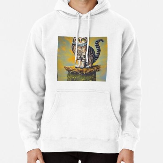 Discover A Cat and An Owl AI Created Painting Original Artwork Hoodies
