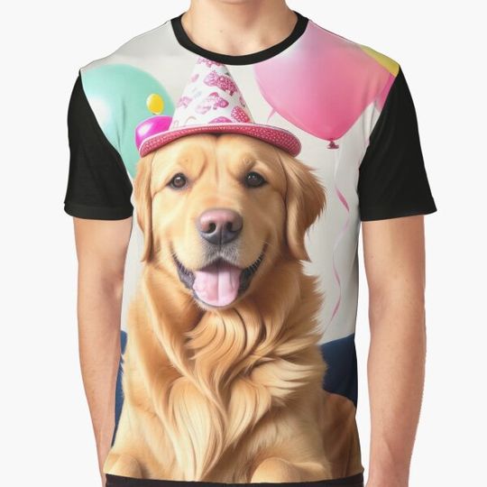 Discover Funny cute Golden Retriever in birthday party T-shirts