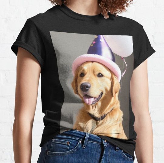 Discover Funny cute Golden Retriever wearing party hat T-shirts