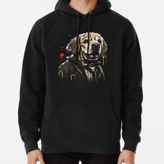 Discover Eerie Elegance: Creepy Golden Retriever Halloween Spectacle Hoodies