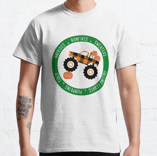 Discover Plaid monster truck fall, hayrides, bonfires, sweaters, falling leaves, pumpkins, cider - Fall mama T-shirts