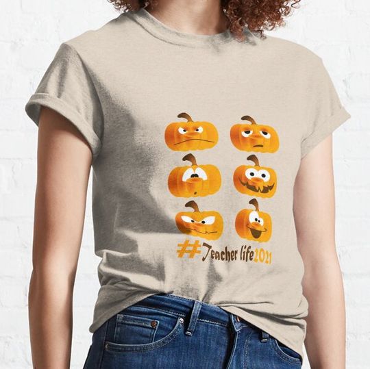 Discover Funny Halloween Teacher life 2021 Pumpkin Funny Faces T-shirts