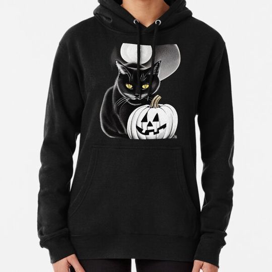 Discover Halloween black cat and pumpkin By CallisC Hoodies