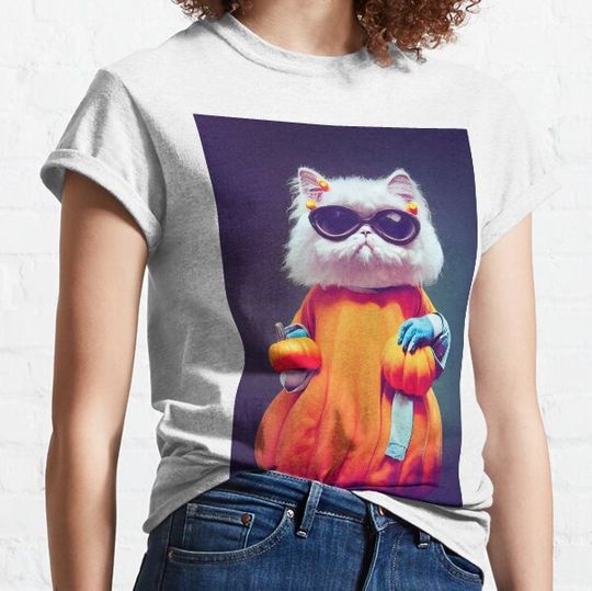 Discover Cat Portrait - Persian cat in a pumpkin costume for Halloween. Trick or treat ! T-shirts