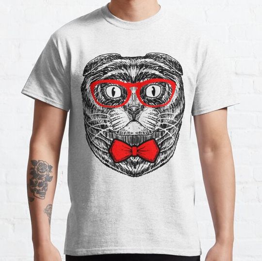 Discover Funny Scottish Fold Cat With Bowtie and Glasses T-shirts
