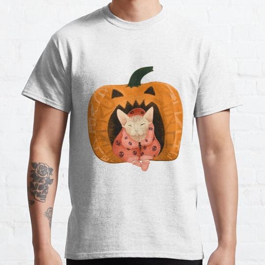 Discover Sweater Weather - Sphynx Cat in a Skull Sweatshirt - Pumpkin T-shirts