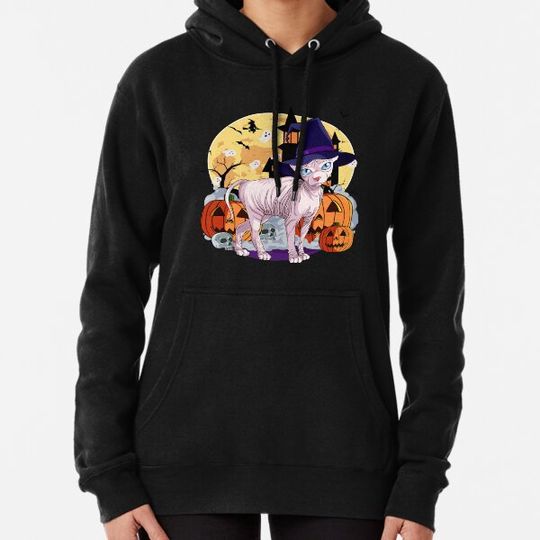 Discover Sphynx Cat Halloween Pumpkin Witch Hoodies