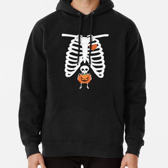 Discover Maternity Baby Skeleton Xray Rib Pumpkin Head Cute Halloween Pregnancy Baby Bump Tshirt Hoodies