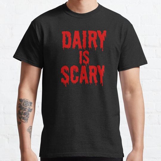 Discover DAIRY IS SCARY - Vegan Halloween Costume - Red Blood Dripping Font T-shirts
