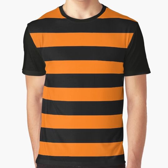 Discover Orange Black Wide horizontal Stripes T-shirts