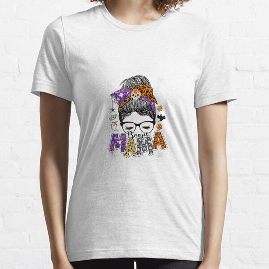 Discover Boojie Mama Halloween Monster Messy Bun Skull Mom Bleached T-Shirt T-shirts