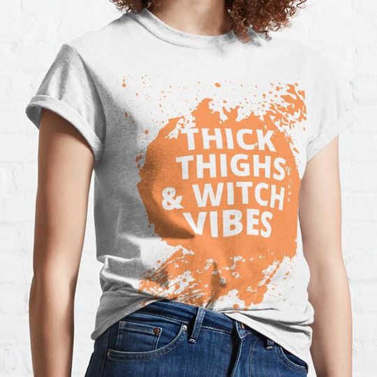 Discover Thick Thighs And Witch Vibes, Bleached Halloween T-shirts