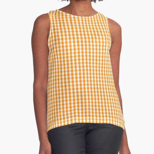 Discover Pumpkin Orange and White Gingham Check Plaid T-shirts