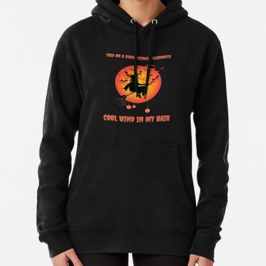 Discover happy halloween witch riding brooms on a dark desert highway Hoodies